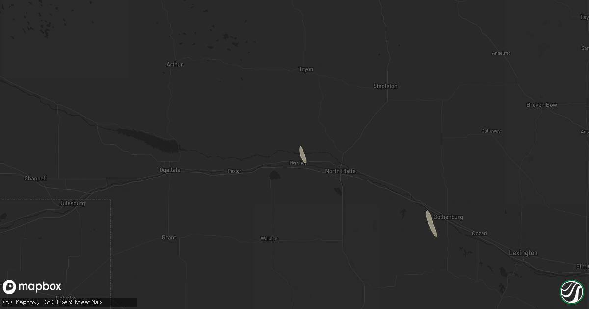 Hail map in Hershey, NE on April 6, 2024