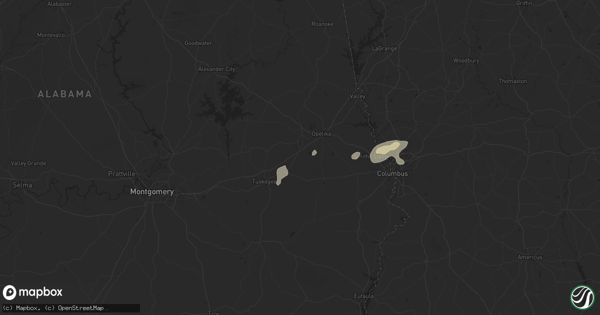 Hail map in Auburn, AL on April 6, 2025