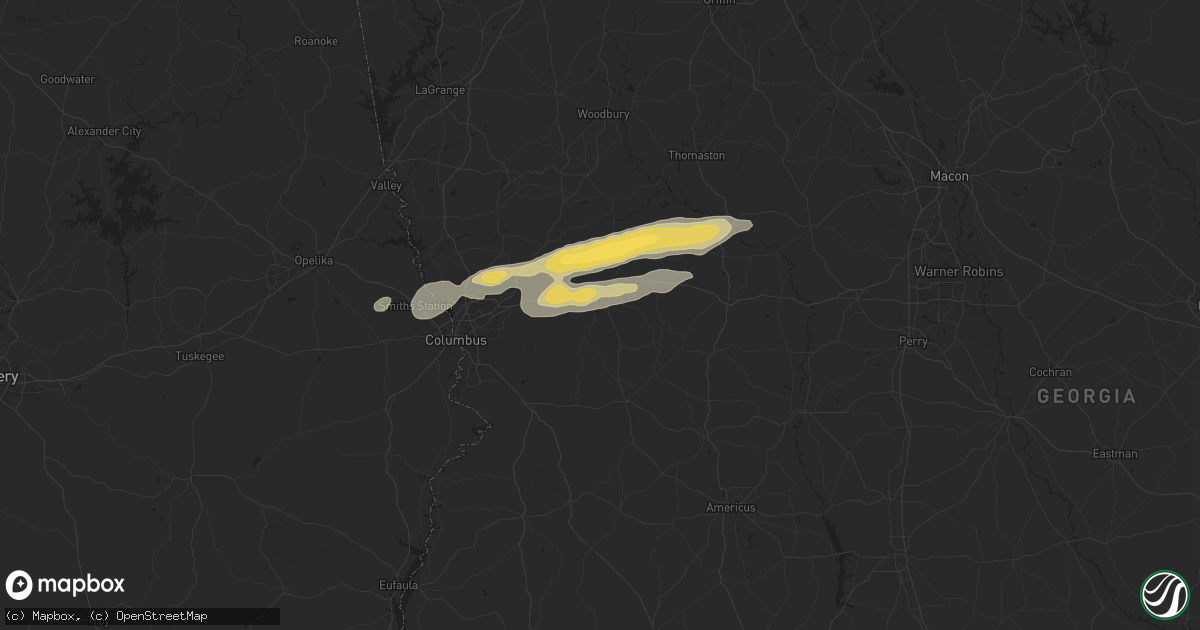 Hail map in Box Springs, GA on April 6, 2025