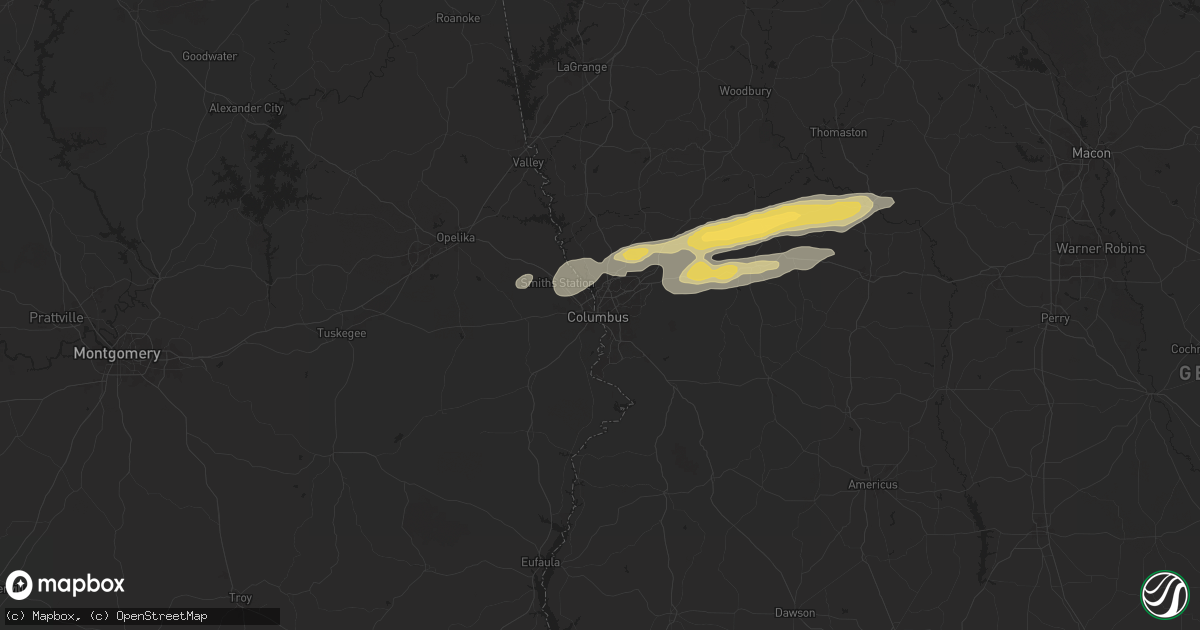 Hail map in Columbus, GA on April 6, 2025