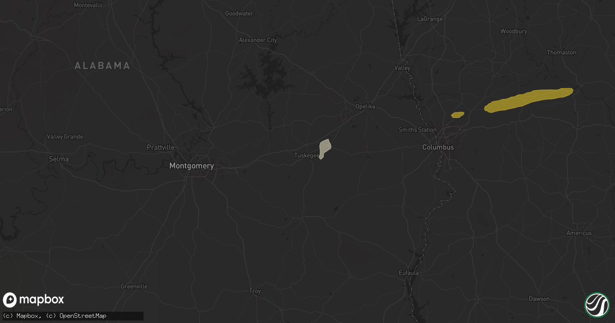 Hail map in Tuskegee, AL on April 6, 2025