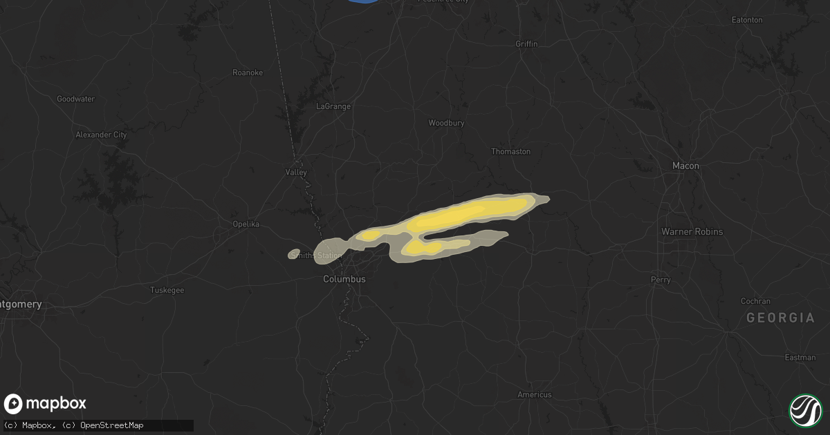 Hail map in Waverly Hall, GA on April 6, 2025