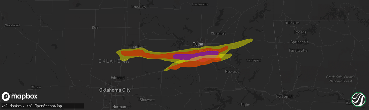 Hail map in Cushing, OK on April 7, 2008