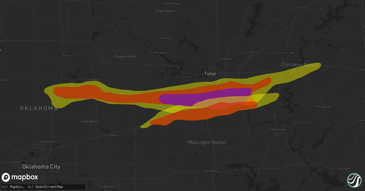 Hail map in Cushing, OK on April 7, 2008