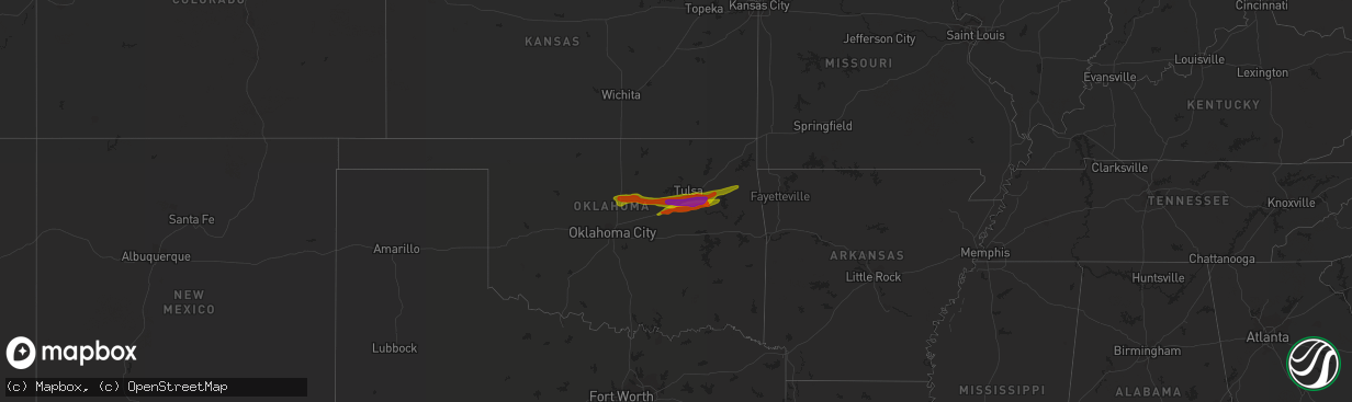 Hail map in Oklahoma on April 7, 2008