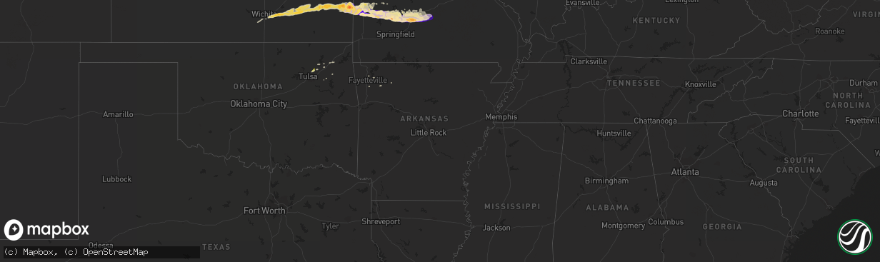 Hail map in Arkansas on April 7, 2013