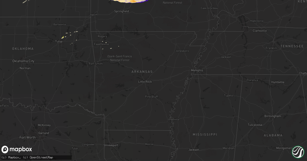 Hail map in Arkansas on April 7, 2013