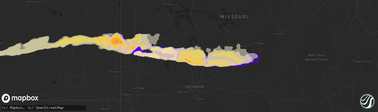 Hail map in Bolivar, MO on April 7, 2013