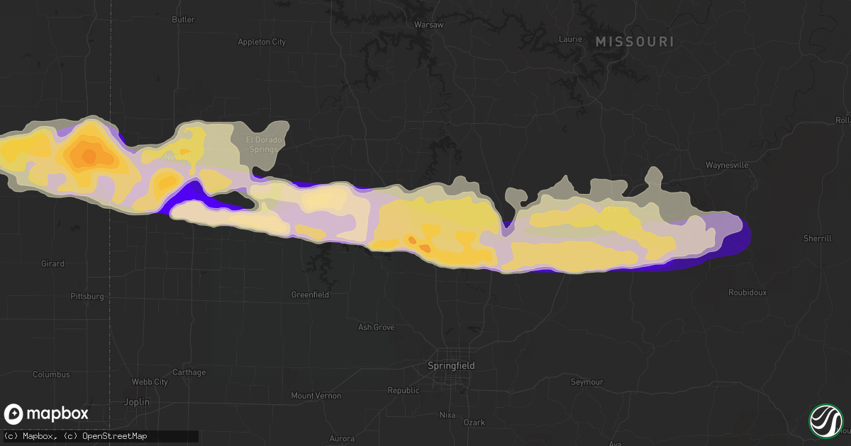 Hail map in Bolivar, MO on April 7, 2013