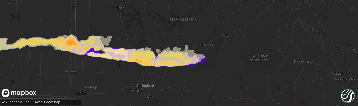 Hail map in Lebanon, MO on April 7, 2013
