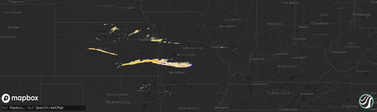 Hail map in Missouri on April 7, 2013