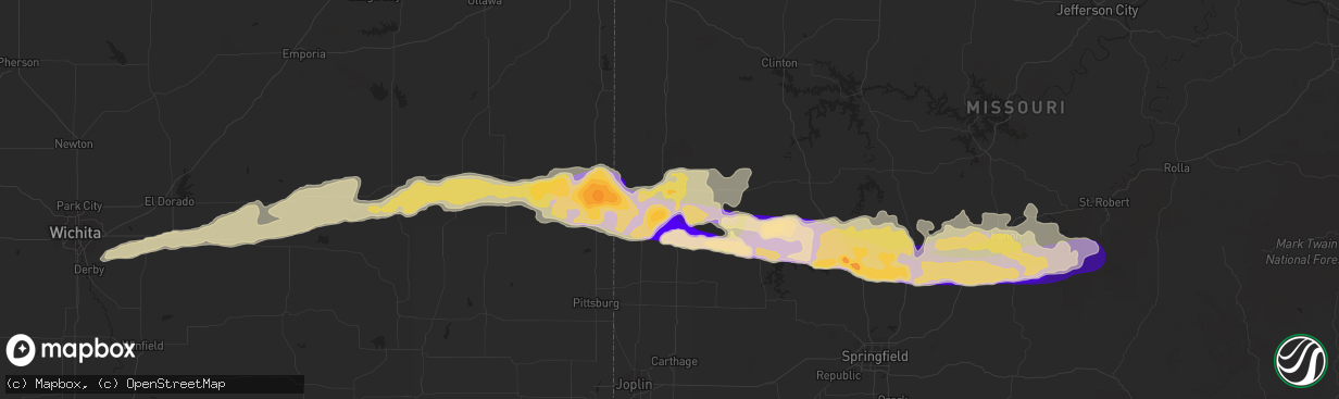 Hail map in Nevada, MO on April 7, 2013
