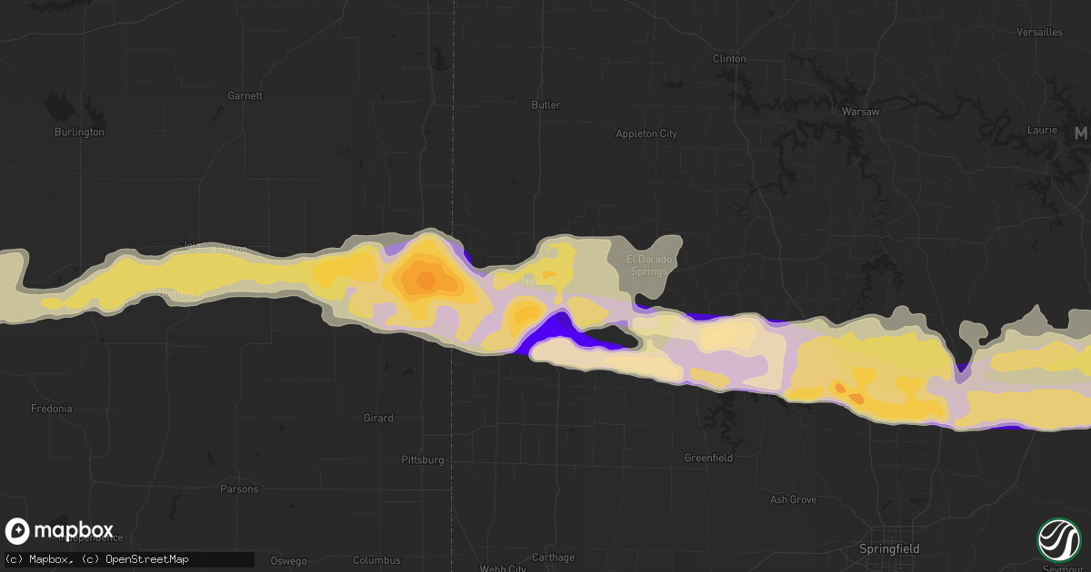 Hail map in Nevada, MO on April 7, 2013