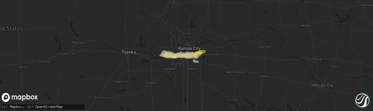 Hail map in Prairie Village, KS on April 7, 2013