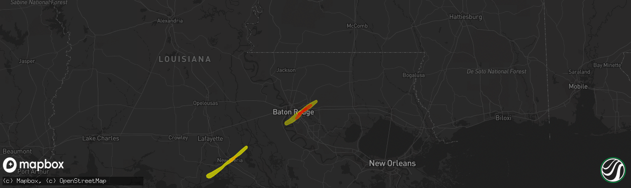 Hail map in Denham Springs, LA on April 7, 2014