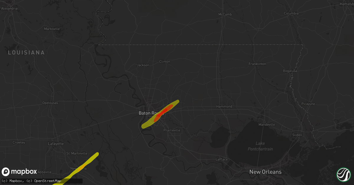 Hail map in Denham Springs, LA on April 7, 2014