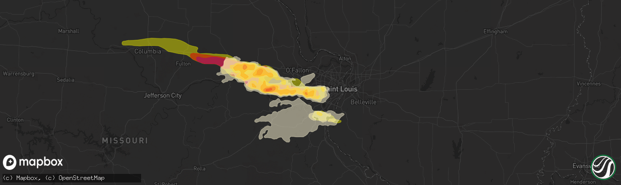 Hail map in Ballwin, MO on April 7, 2015