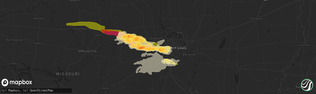 Hail map in Chesterfield, MO on April 7, 2015