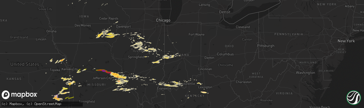 Hail map in Indiana on April 7, 2015