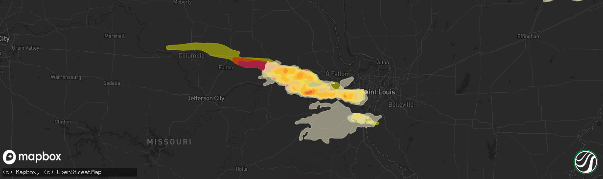 Hail map in Marthasville, MO on April 7, 2015