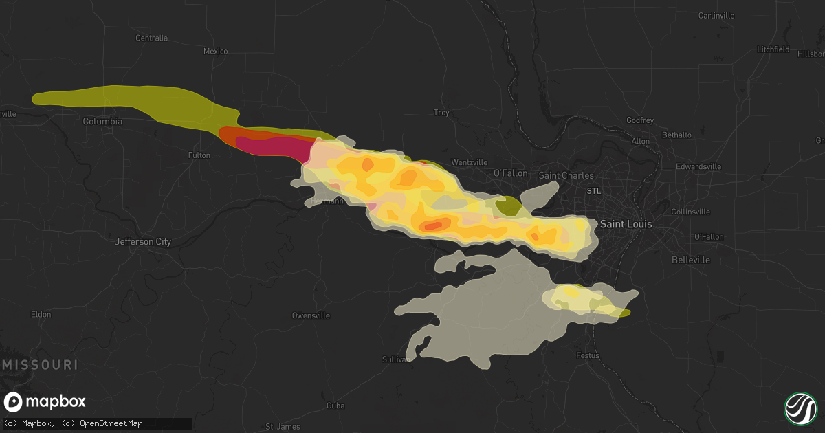 Hail map in Marthasville, MO on April 7, 2015