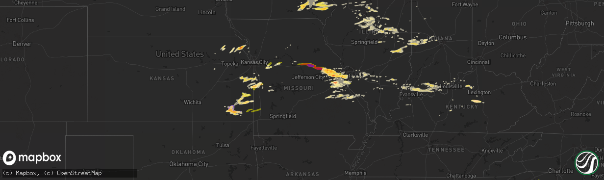 Hail map in Missouri on April 7, 2015