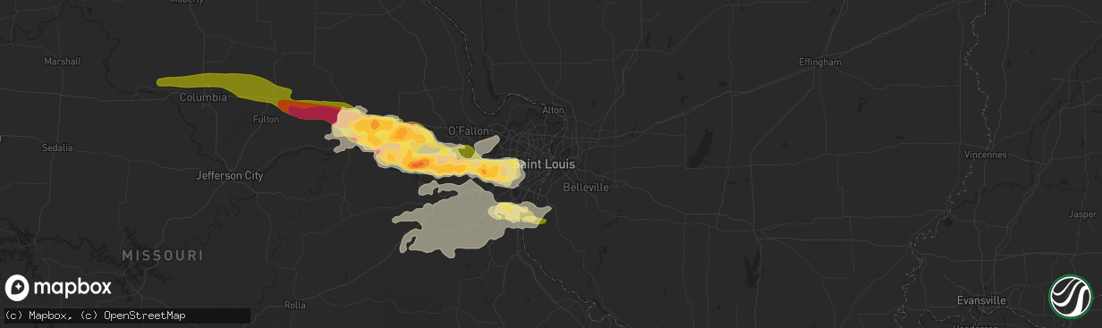 Hail map in Saint Louis, MO on April 7, 2015