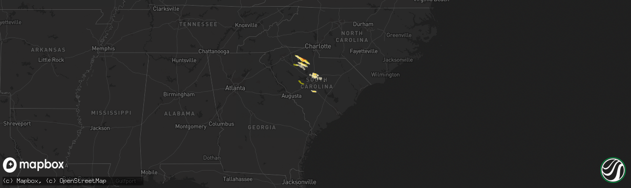 Hail map in South Carolina on April 7, 2015