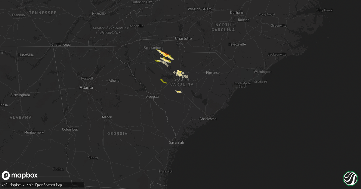 Hail map in South Carolina on April 7, 2015