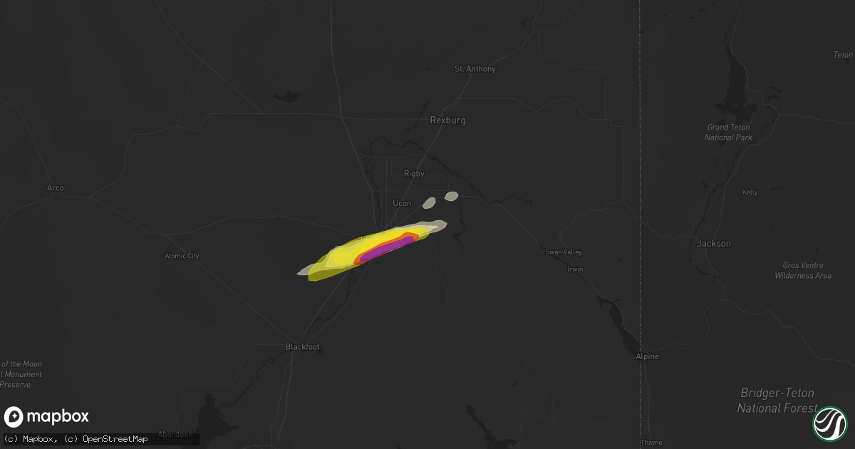 Hail map in Idaho Falls, ID on April 7, 2018
