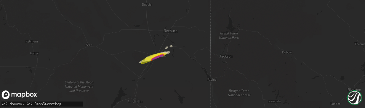 Hail map in Ririe, ID on April 7, 2018