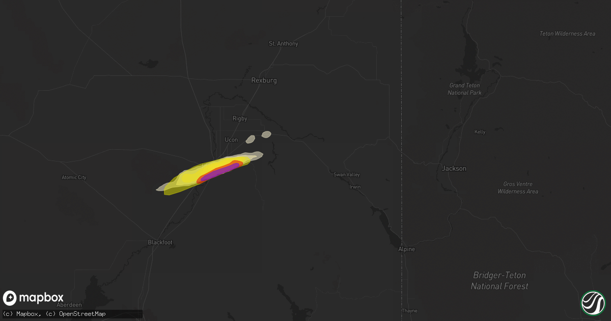 Hail map in Ririe, ID on April 7, 2018