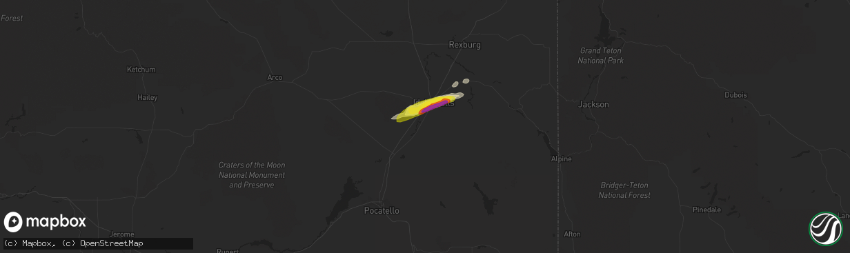 Hail map in Shelley, ID on April 7, 2018