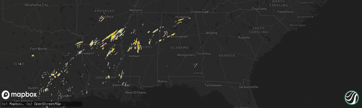 Hail map in Alabama on April 7, 2019