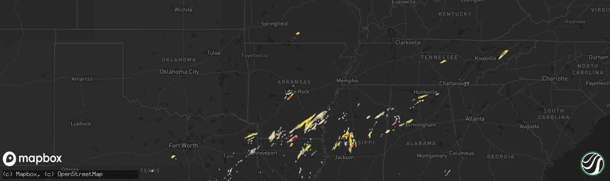 Hail map in Arkansas on April 7, 2019