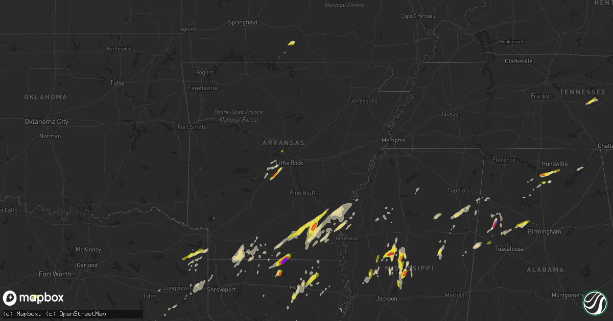 Hail map in Arkansas on April 7, 2019
