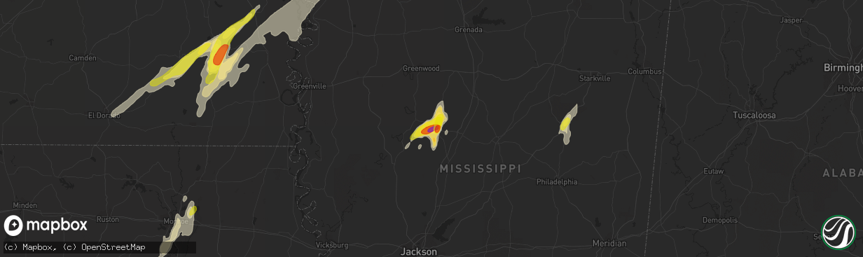 Hail map in Lexington, MS on April 7, 2019