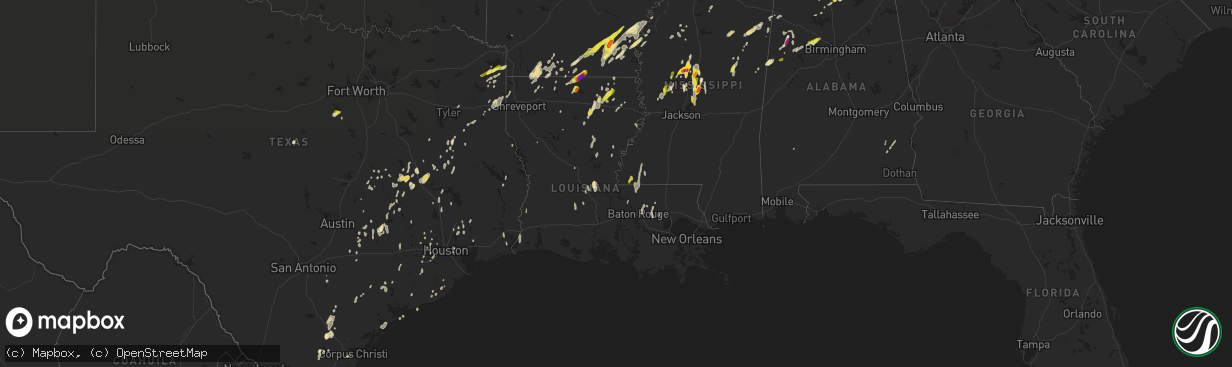 Hail map in Louisiana on April 7, 2019