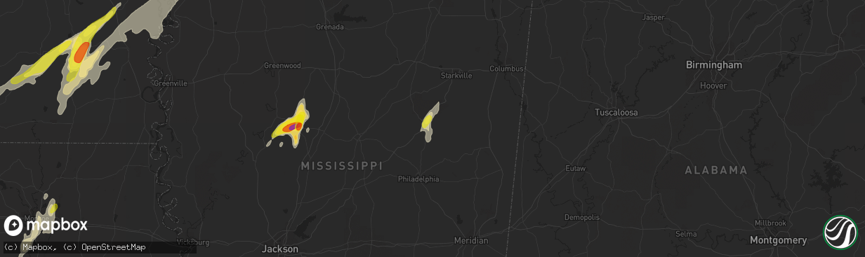 Hail map in Louisville, MS on April 7, 2019