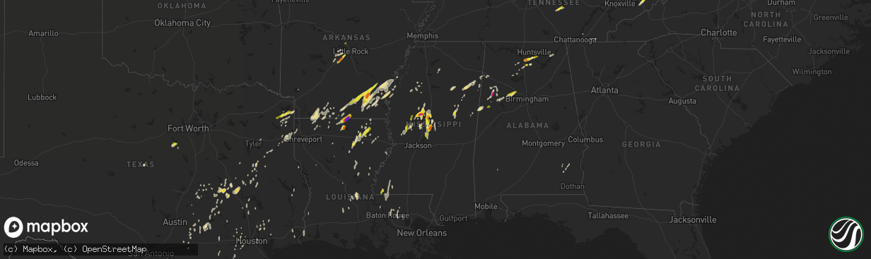 Hail map in Mississippi on April 7, 2019