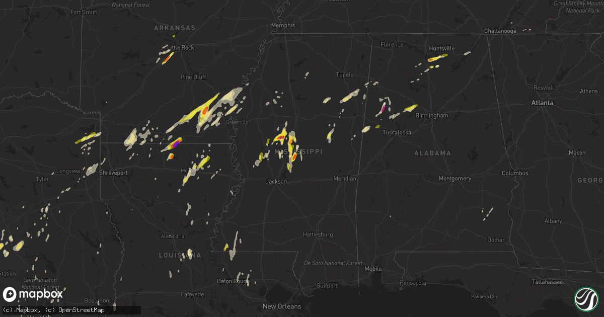 Hail map in Mississippi on April 7, 2019