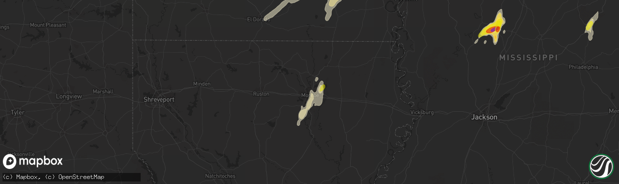 Hail map in Monroe, LA on April 7, 2019