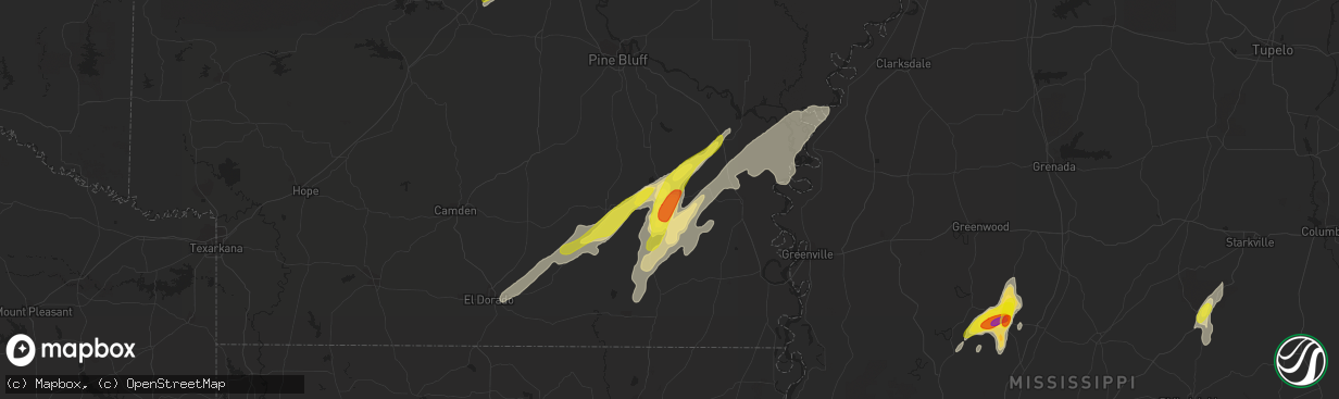 Hail map in Monticello, AR on April 7, 2019