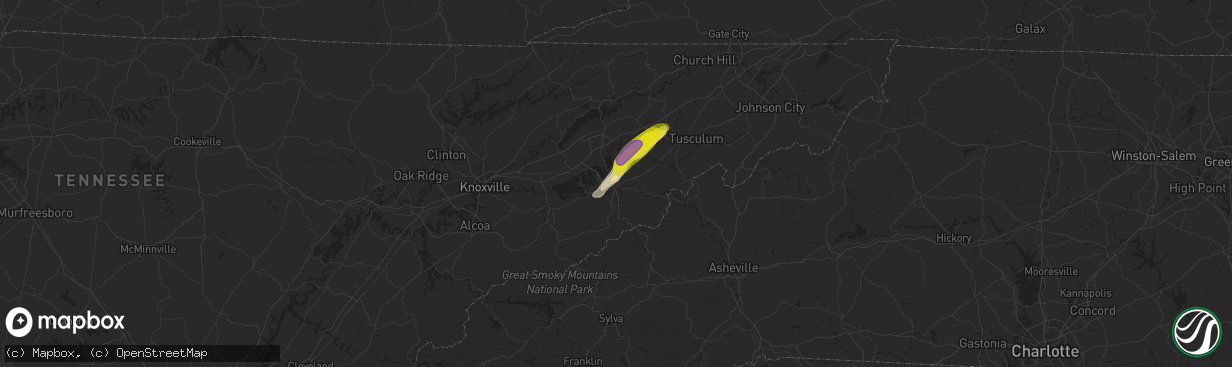 Hail map in Newport, TN on April 7, 2019