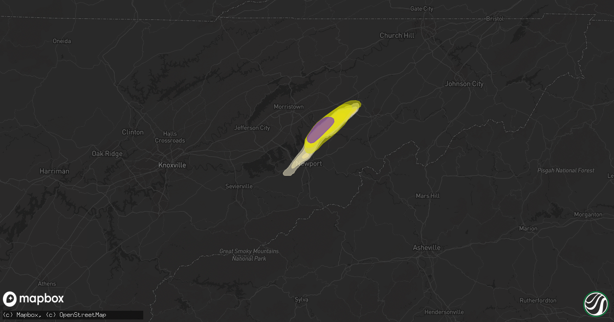 Hail map in Newport, TN on April 7, 2019