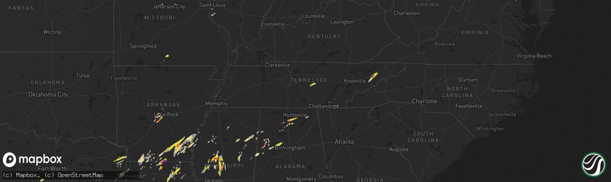 Hail map in Tennessee on April 7, 2019