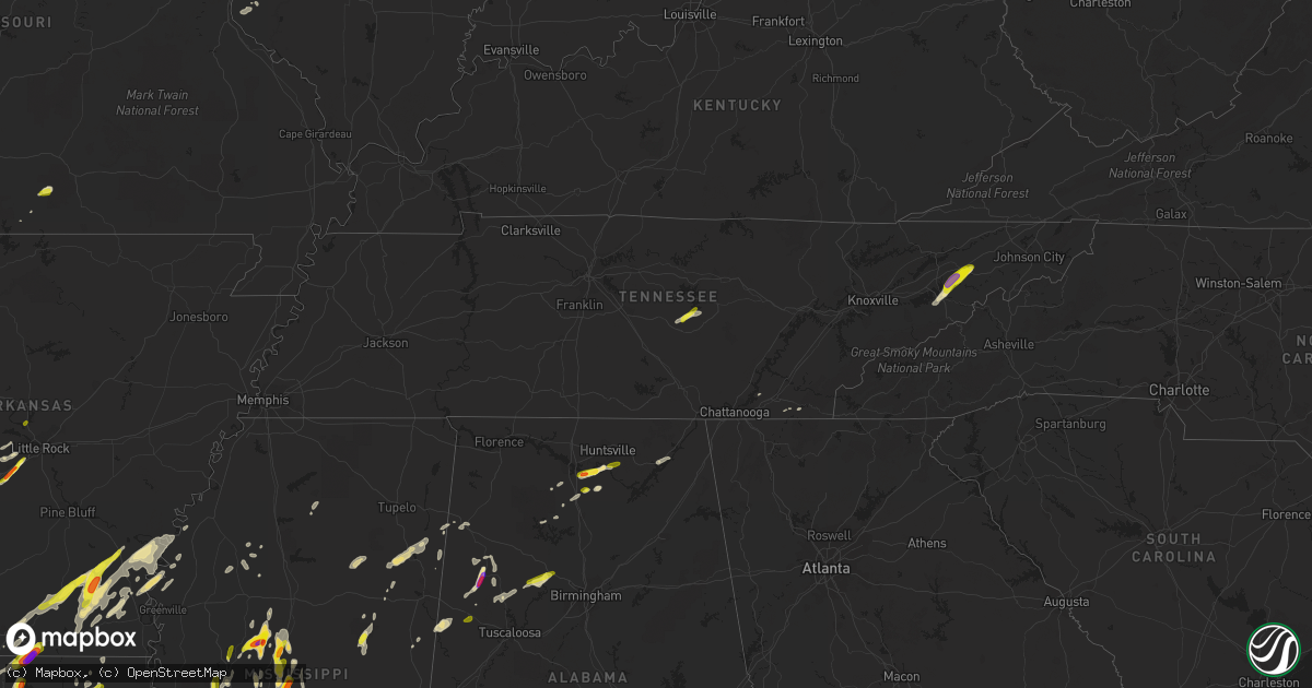 Hail map in Tennessee on April 7, 2019