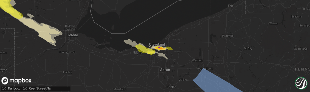 Hail map in Cleveland, OH on April 7, 2020