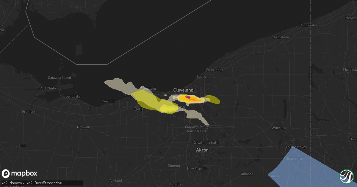 Hail map in Cleveland, OH on April 7, 2020
