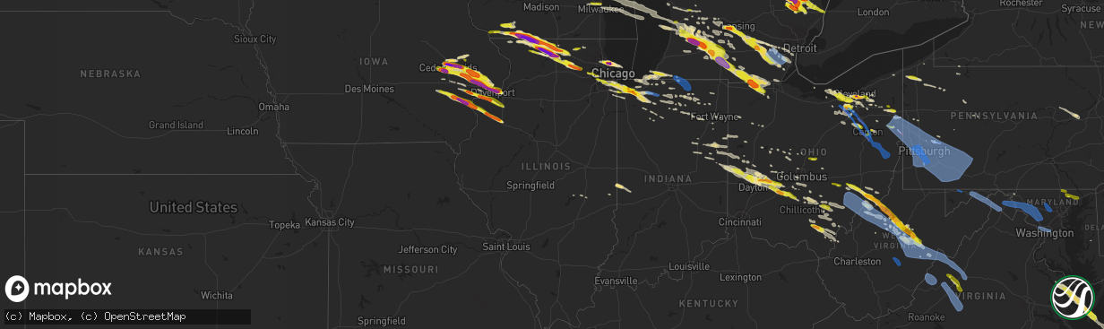 Hail map in Illinois on April 7, 2020